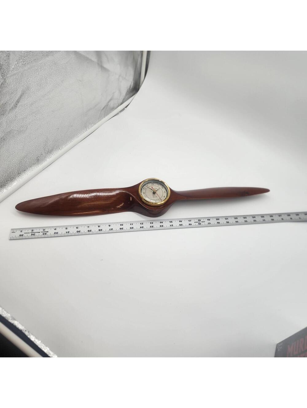Large Wooden Propeller Wall Clock with Brass Tone Dial 27" wide